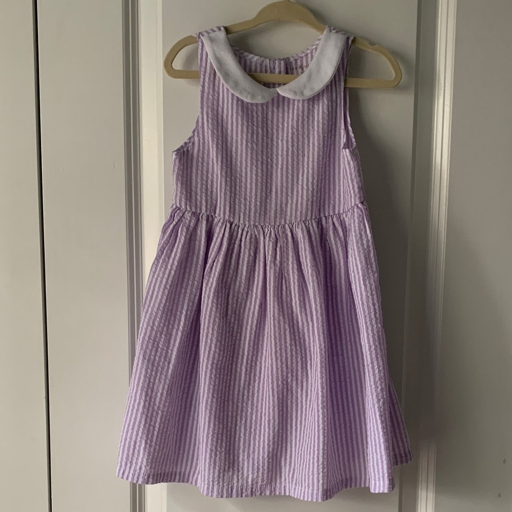 Ivy Hill Purple Striped Seersucker Kids Dress with Peter Pan collar